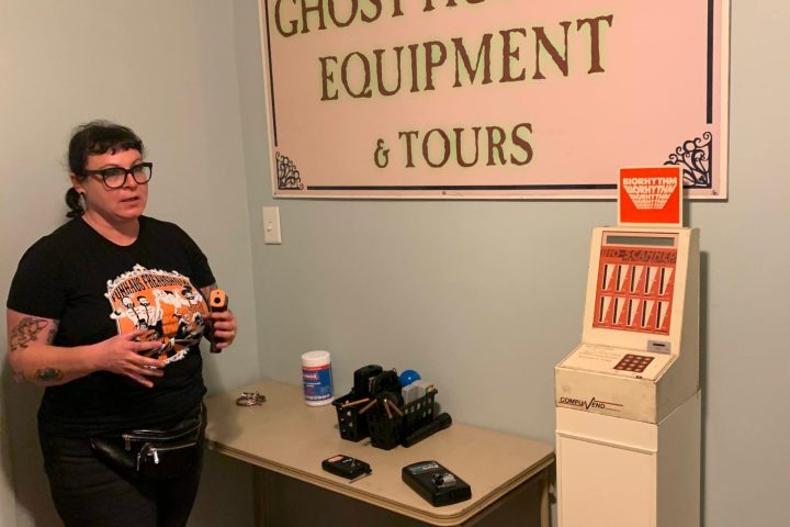 Barbara Stamm standing in front of a refrigerator