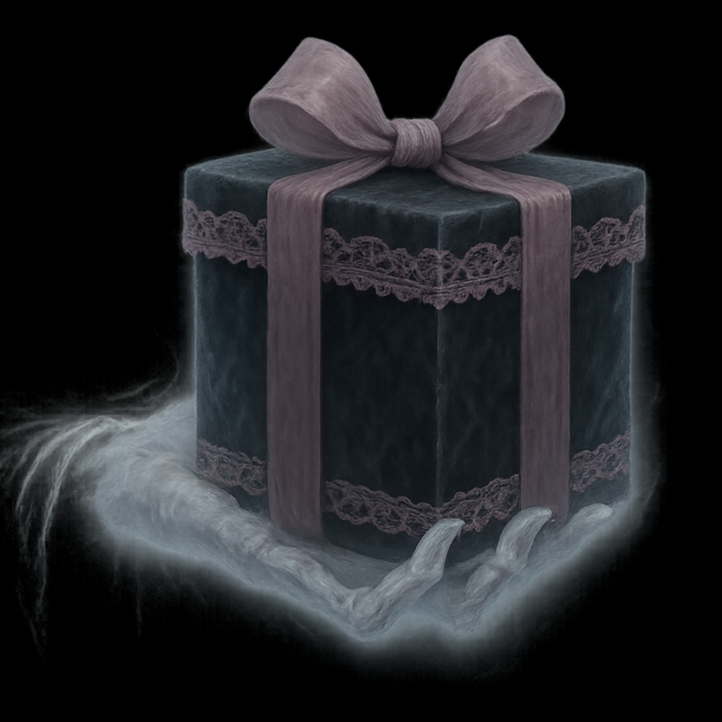 ghostgifthandblk a cake sitting on top of a chair